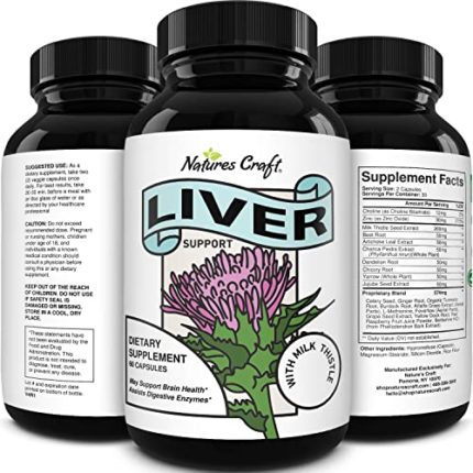 Liver Supplements with Milk Thistle - Artichoke - Dandelion Root Support Healthy Liver Function for Men and Women Natural Detox Cleanse Capsules Boost Immune System Relief - Natures Craft