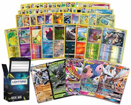 Ultra Rare Pokemon Bundle 50 Cards + 2 foil Cards, 1 Random Ultra Rare Card, Plus a Free lightning card collection Box