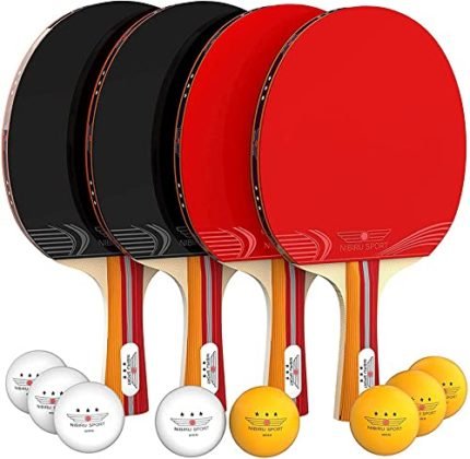 Nibiru Sport Ping Pong Paddles Set of 4 - Table Tennis Paddles, 8 Balls, Storage Case - Table Tennis Rackets & Game Accessories