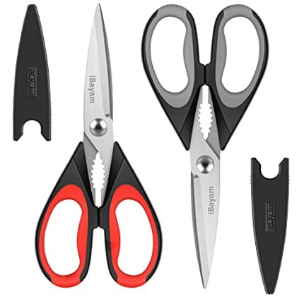 Kitchen Shears, iBayam 2-Pack Kitchen Scissors Heavy Duty Meat Scissors, Dishwasher Safe Cooking Scissors, All Purpose Stainless Steel Sharp Utility Food Scissors for Chicken, Poultry, Fish, Herbs